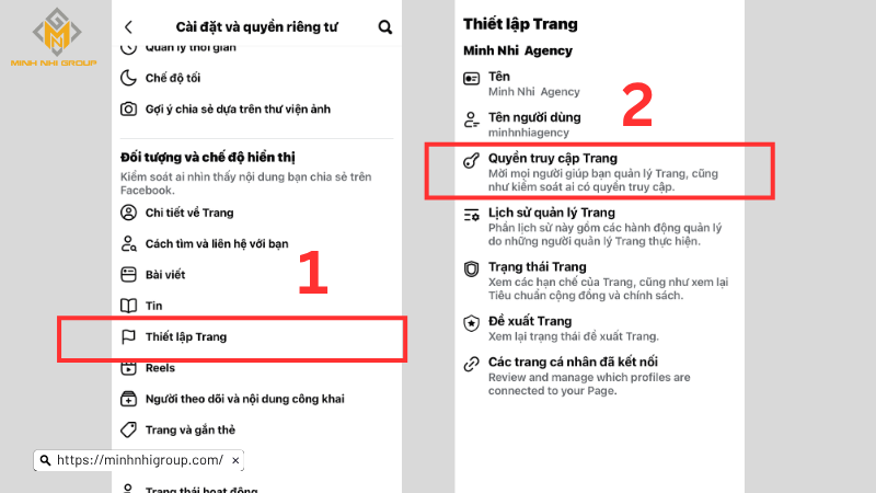 Thiết lập trang > Quyền quản trị trang