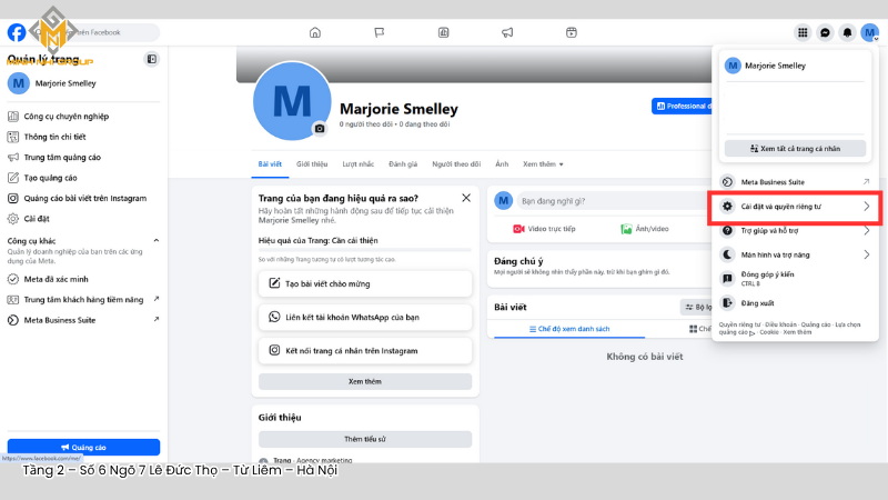 Chọn Cài đặt và quyền riêng tư