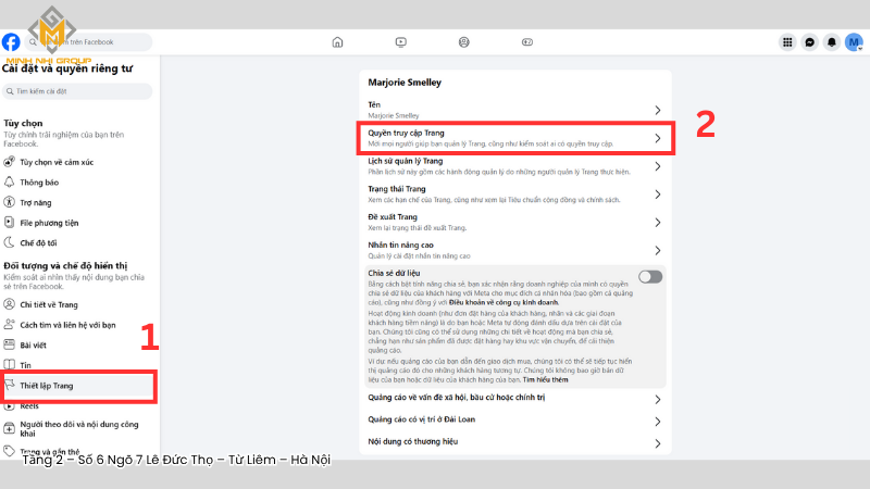 Thiết lập trang > Quyền truy cập trang