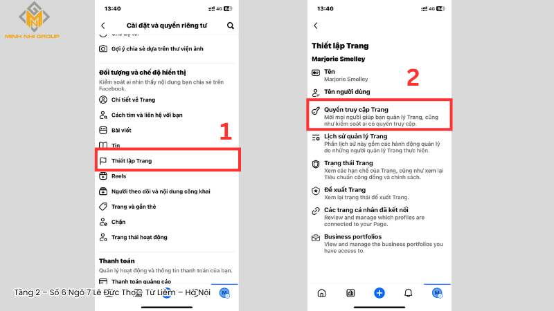 Thiết lập trang > Quyền truy cập trang