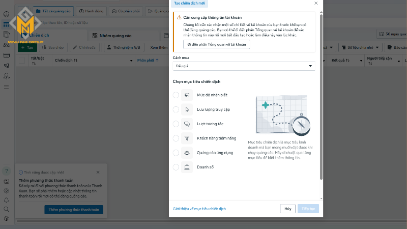 Chọn mục tiêu cho chiến dịch quảng cáo Facebook Reels