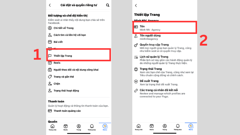Chọn "Chỉnh sửa tên" trong Thiết lập trang