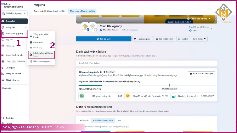 Chọn Trình quảng lý quảng cáo > Lập hoá đơn thanh toán