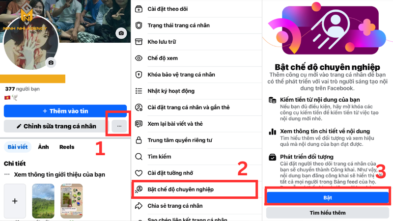 Các bước chuyển trang cá nhân sang chế độ chuyên nghiệp