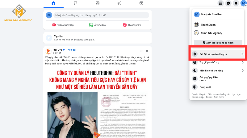 Chọn Cài đặt và Quyền riêng tư