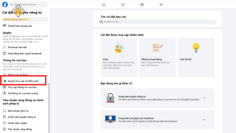 Chọn Quyền truy cập và kiểm soát