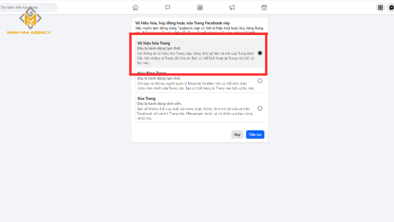 Chọn vô hiệu hoá trang
