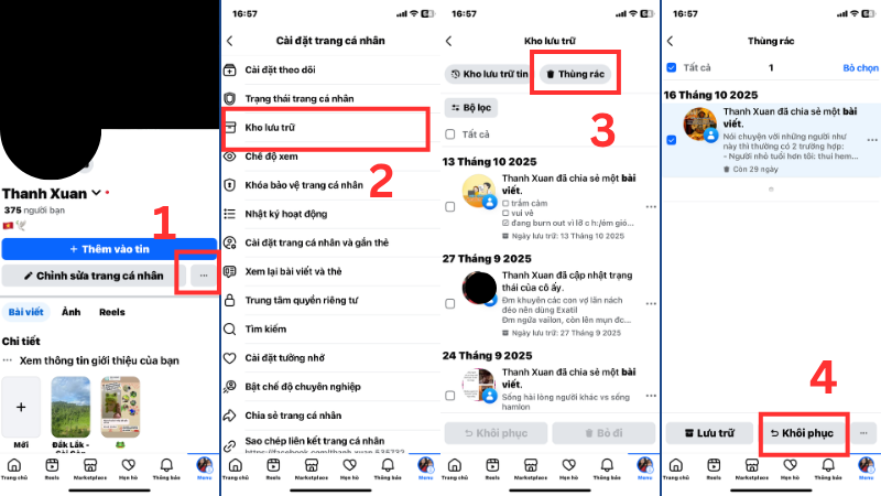 Các bước để khôi phục bài viết đã xoá trên Fanpage bằng điện thoại