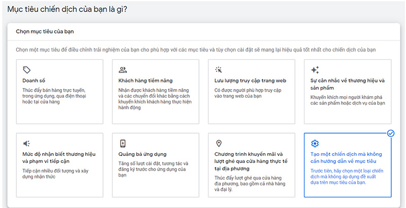 Quảng cáo Google Display Network - Chọn mục tiêu chiến dịch