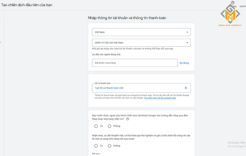 Hướng dẫn chạy Google Ads: Thêm thông tin tài khoản và thông tin thanh toán